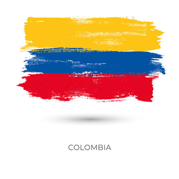 Colombia colorful brush strokes painted national country flag icon. Painted texture..