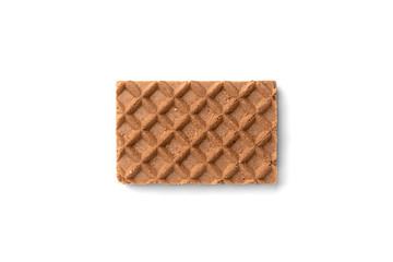 Chocolate waffles with milk filling isolated on white background.