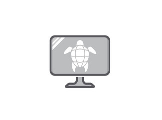 Turtle with green shell swimming for logo design illustration in a screen shape icon