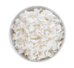 Rice in a bowl on white background