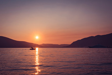 Fototapeta premium Colorful sunset in Kotor Bay, Montenegro