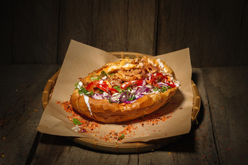 Chicken and salad filled sub roll