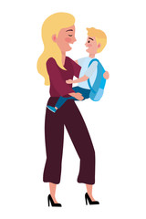 Mother and son going to school design