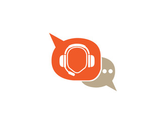 Headphones with microphone and heart beats for logo design illustration in chat icon