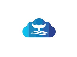 Whale diving deep in the sea and show Tail up for Logo design illustration i a cloud shape icon
