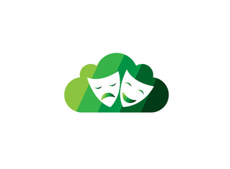 theatrical masks a double face two happy and sad faces for logo design illustration in a cloud shape icon
