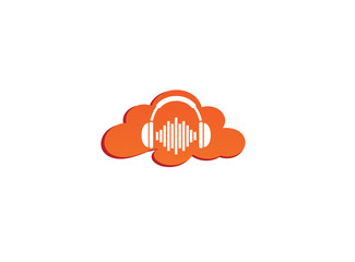 Headphones with music beats, Headset Logo design illustration in a cloud shape icon