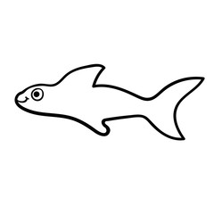 Cartoon doodle linear shark isolated on white background. Vector illustration. 
