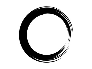 Grunge brush circle made of black paint.Grunge black ink circle made for marking.Round shape made with art brush.