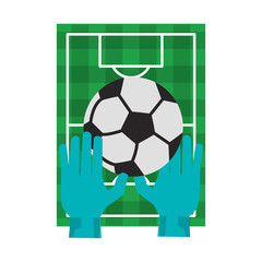 Soccer platfield with gloves and ball cartoon