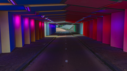  colored led lights illuminate the Kostverloren railway underpass for pedestrians and bicycles