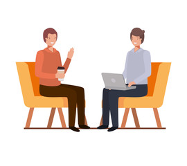 young men sitting in chair with white background