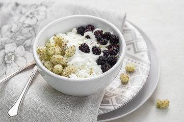 Black and white mulberry with cottage cheese and sour cream