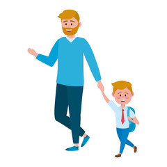 Father and son going to school design