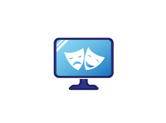 theatrical masks a double face two happy and sad faces for logo design illustration in a screen shape tv icon