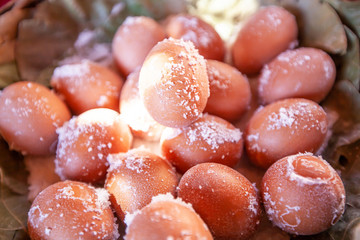 Close-up Hard-boiled egg or Salted duck egg.