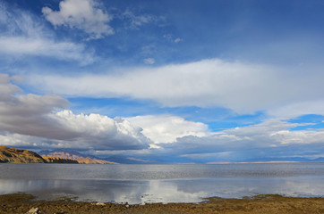 Beautiful Holy Manasarovar Lake  with Mount Kailash