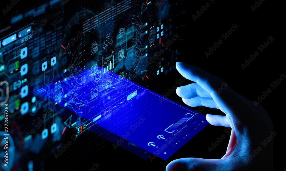 Aufkleber hand working with business data analytics process management with kpi financial charts and graph mar