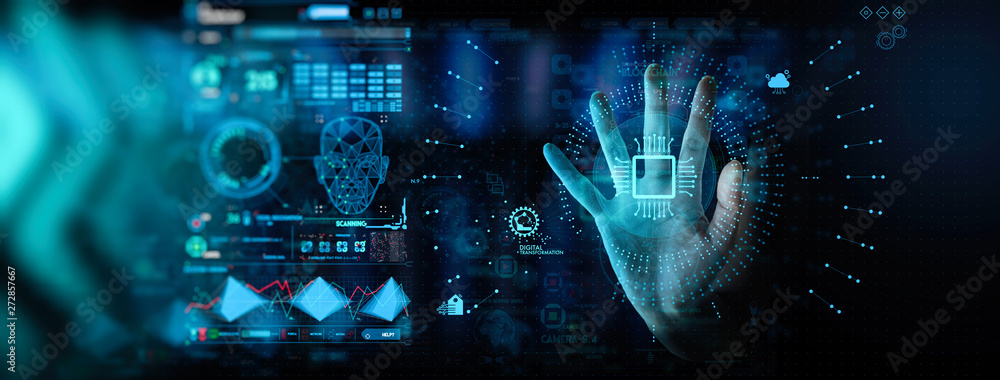 Poster hnad working with digital transformation change management and internet of things (iot) ui.