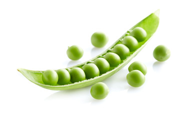 Green peas on white background