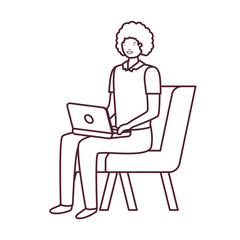 silhouette of man sitting in chair with laptop on white background