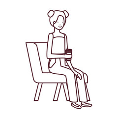 silhouette of woman sitting in chair with container plastic coffee