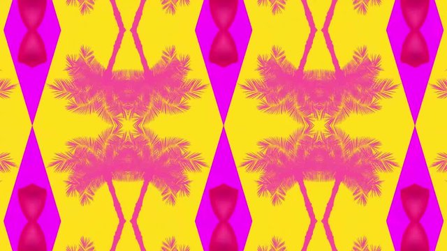 90's and 80`s style vector objects animation. Vector illustration retro background. glasses, palm tree, lemon slice and sexy lips. stock footage