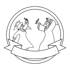 beautiful women students graduated celebrating in circular frame