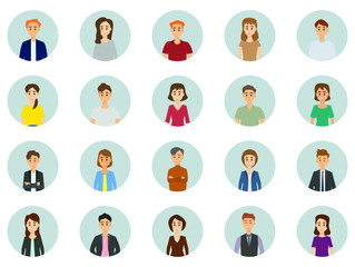 Fototapeta na wymiar Diverse business men and women avatar icons. Set of working people standing on white background. Businessman and businesswoman character design. People and business concept. Vector illustration.