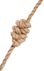 multiple figure-eight knot tied on thick jute rope