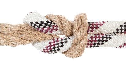 surgeon's knot joining different ropes close up