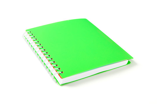 Green notebook with space for text isolated on white background