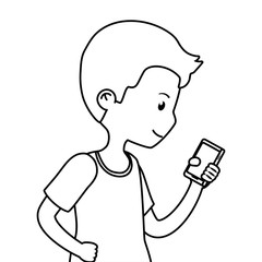 Man cartoon with smartphone design