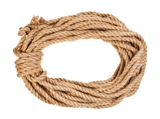 bight of natural jute rope isolated on white