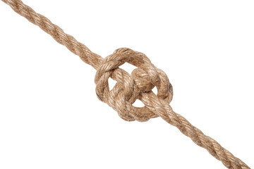 deadeye knot tied on thick jute rope isolated