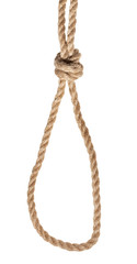 poacher's knot tied on thick jute rope isolated