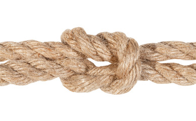 reef knot joining two ropes close up isolated