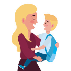 Mother and son going to school design