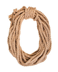 bight of thick natural jute rope isolated