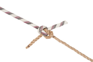 rigger's bend knot joining two ropes isolated