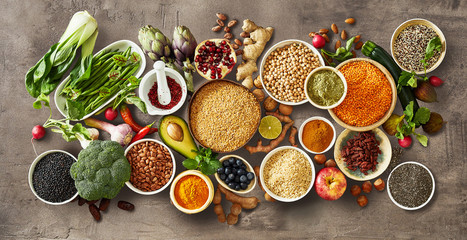 Large variety of fresh fruit, vegetables and seeds