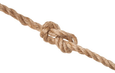 figure-eight knot tied on jute rope isolated