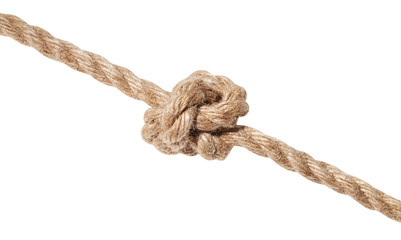 Oysterman's Knot tied on thick jute rope isolated