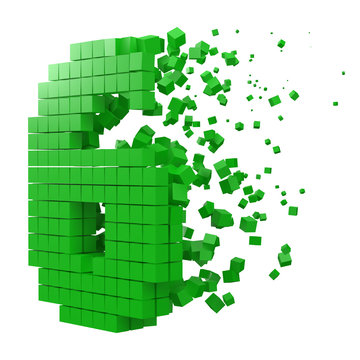 number 6 shaped data block. version with green cubes. 3d pixel style vector illustration.