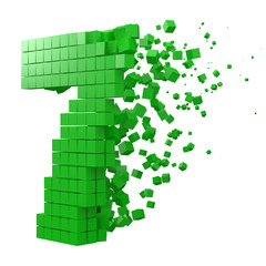number 7 shaped data block. version with green cubes. 3d pixel style vector illustration.