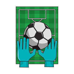 Soccer platfield with gloves and ball cartoon