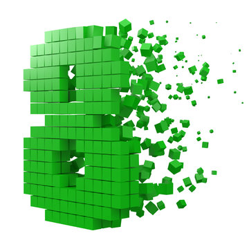 number 8 shaped data block. version with green cubes. 3d pixel style vector illustration.