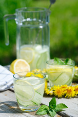 refreshing detox lemonade from cucumber, lemon and mint