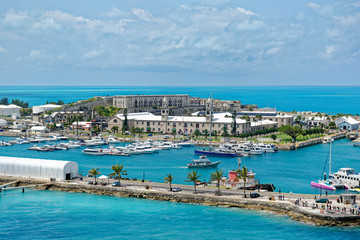 Fototapeta premium Overlook of King's Wharf, the former Royal Naval Dockyard on Ireland Island, Bermuda