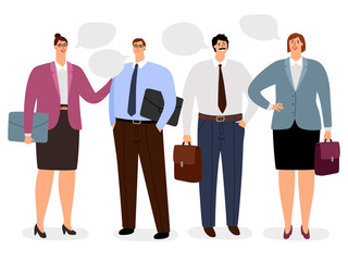 Businesspeople with conversation bubbles vector icons set on white background